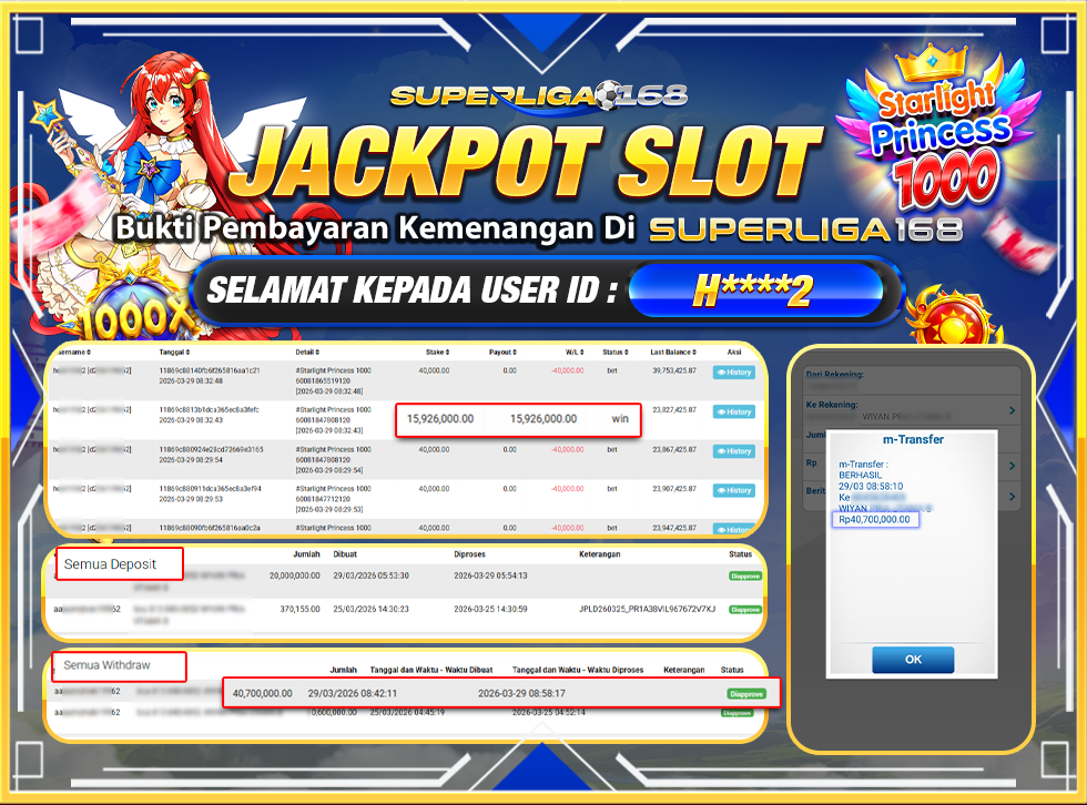 SUPERLIGA168 JACKPOT STARLIGHT PRINCESS 1000 Rp.40,700,000,LUNASS